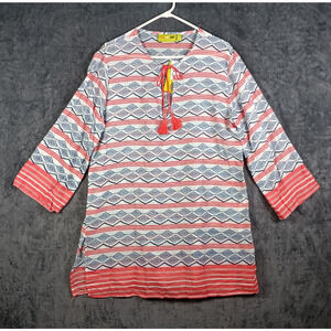 Rock Flower Paper Tunic‎ Top Women XL Blue Boho Tassel